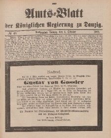 Amts-Blatt der Königlichen Regierung zu Danzig, 4. Oktober 1902, Nr. 40