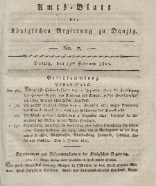 Amts-Blatt der Königlichen Regierung zu Danzig, 13. Februar 1823, Nr. 7