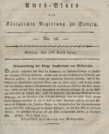 Amts-Blatt der Königlichen Regierung zu Danzig, 17. April 1823, Nr. 16