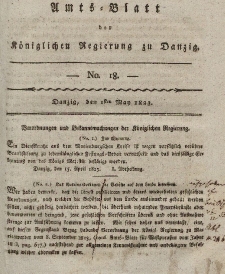 Amts-Blatt der Königlichen Regierung zu Danzig, 1. Mai 1823, Nr. 18