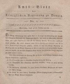 Amts-Blatt der Königlichen Regierung zu Danzig, 4. July 1816, Nr. 1