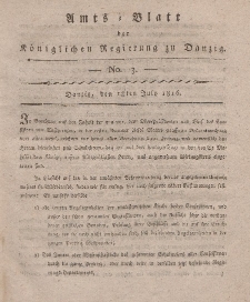 Amts-Blatt der Königlichen Regierung zu Danzig, 18. July 1816, Nr. 3