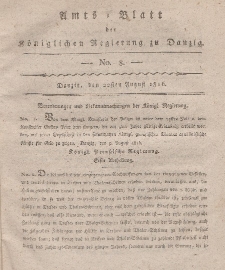 Amts-Blatt der Königlichen Regierung zu Danzig, 22. August 1816, Nr. 8