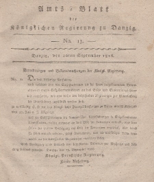 Amts-Blatt der Königlichen Regierung zu Danzig, 26. September 1816, Nr. 13