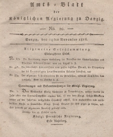 Amts-Blatt der Königlichen Regierung zu Danzig, 14. November 1816, Nr. 20