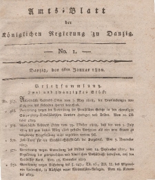 Amts-Blatt der Königlichen Regierung zu Danzig, 6. Januar 1820, Nr. 1
