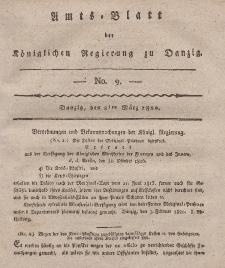 Amts-Blatt der Königlichen Regierung zu Danzig, 2. März 1820, Nr. 9