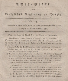 Amts-Blatt der Königlichen Regierung zu Danzig, 6. April 1820, Nr. 14