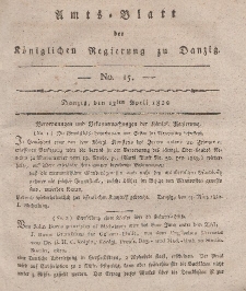 Amts-Blatt der Königlichen Regierung zu Danzig, 13. April 1820, Nr. 15