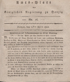 Amts-Blatt der Königlichen Regierung zu Danzig, 20. April 1820, Nr. 16
