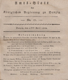 Amts-Blatt der Königlichen Regierung zu Danzig, 27. April 1820, Nr. 17