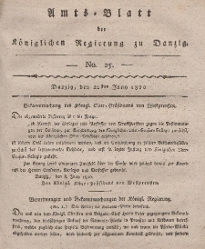 Amts-Blatt der Königlichen Regierung zu Danzig, 22. Juni 1820, Nr. 25