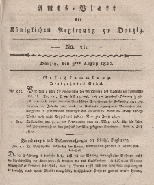 Amts-Blatt der Königlichen Regierung zu Danzig, 3. August 1820, Nr. 31