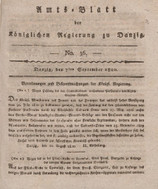 Amts-Blatt der Königlichen Regierung zu Danzig, 7. September 1820, Nr. 36
