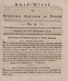 Amts-Blatt der Königlichen Regierung zu Danzig, 21. September 1820, Nr. 38