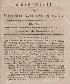 Amts-Blatt der Königlichen Regierung zu Danzig, 28. September 1820, Nr. 39