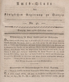 Amts-Blatt der Königlichen Regierung zu Danzig, 19. Oktober 1820, Nr. 42
