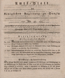 Amts-Blatt der Königlichen Regierung zu Danzig, 9. November 1820, Nr. 45