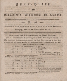 Amts-Blatt der Königlichen Regierung zu Danzig, 16. November 1820, Nr. 46