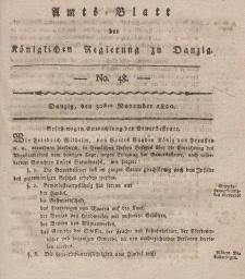 Amts-Blatt der Königlichen Regierung zu Danzig, 30. November 1820, Nr. 48