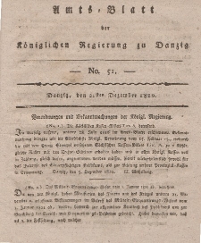 Amts-Blatt der Königlichen Regierung zu Danzig, 21. Dezember 1820, Nr. 51