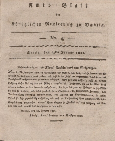 Amts-Blatt der Königlichen Regierung zu Danzig, 25. Januar 1821, Nr. 4