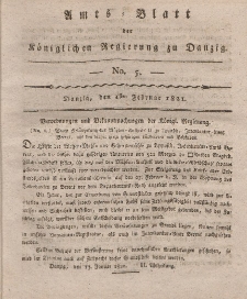 Amts-Blatt der Königlichen Regierung zu Danzig, 1. Februar 1821, Nr. 5