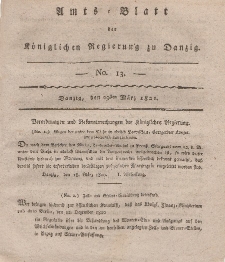 Amts-Blatt der Königlichen Regierung zu Danzig, 29. März 1821, Nr. 13
