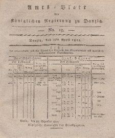 Amts-Blatt der Königlichen Regierung zu Danzig, 12. April 1821, Nr. 15