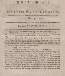 Amts-Blatt der Königlichen Regierung zu Danzig, 9. August 1821, Nr. 32
