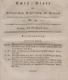 Amts-Blatt der Königlichen Regierung zu Danzig, 16. August 1821, Nr. 33