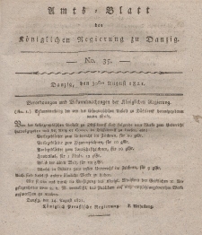 Amts-Blatt der Königlichen Regierung zu Danzig, 30. August 1821, Nr. 35