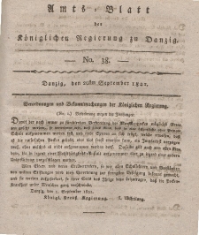 Amts-Blatt der Königlichen Regierung zu Danzig, 20. September 1821, Nr. 38