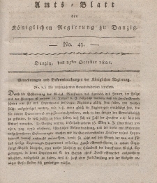 Amts-Blatt der Königlichen Regierung zu Danzig, 25. Oktober 1821, Nr. 43