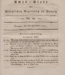 Amts-Blatt der Königlichen Regierung zu Danzig, 1. November 1821, Nr. 44