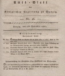 Amts-Blatt der Königlichen Regierung zu Danzig, 15. November 1821, Nr. 46