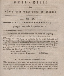 Amts-Blatt der Königlichen Regierung zu Danzig, 22. November 1821, Nr. 47