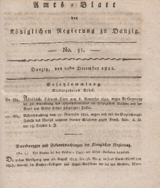 Amts-Blatt der Königlichen Regierung zu Danzig, 20. Dezember 1821, Nr. 51
