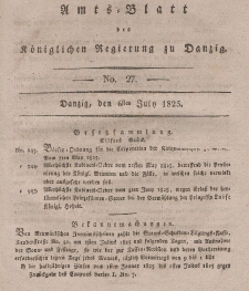 Amts-Blatt der Königlichen Regierung zu Danzig, 6. Juli 1825, Nr. 27