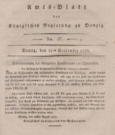 Amts-Blatt der Königlichen Regierung zu Danzig, 14. September 1825, Nr. 37
