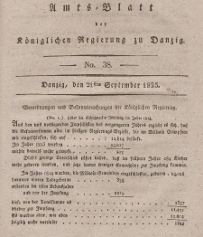 Amts-Blatt der Königlichen Regierung zu Danzig, 21. September 1825, Nr. 38