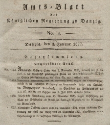 Amts-Blatt der Königlichen Regierung zu Danzig, 3. Januar 1827, Nr. 1