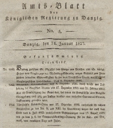 Amts-Blatt der Königlichen Regierung zu Danzig, 31. Januar 1827, Nr. 5
