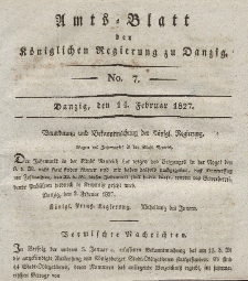 Amts-Blatt der Königlichen Regierung zu Danzig, 14. Februar 1827, Nr. 7