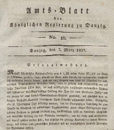 Amts-Blatt der Königlichen Regierung zu Danzig, 7. März 1827, Nr. 10