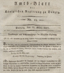 Amts-Blatt der Königlichen Regierung zu Danzig, 28. März 1827, Nr. 13
