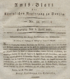 Amts-Blatt der Königlichen Regierung zu Danzig, 4. April 1827, Nr. 14