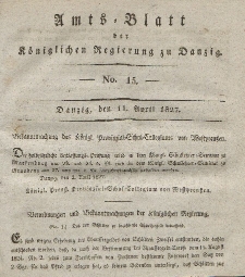 Amts-Blatt der Königlichen Regierung zu Danzig, 11. April 1827, Nr. 15