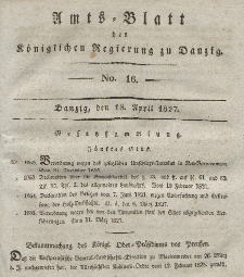Amts-Blatt der Königlichen Regierung zu Danzig, 18. April 1827, Nr. 16