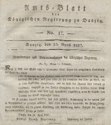 Amts-Blatt der Königlichen Regierung zu Danzig, 25. April 1827, Nr. 17